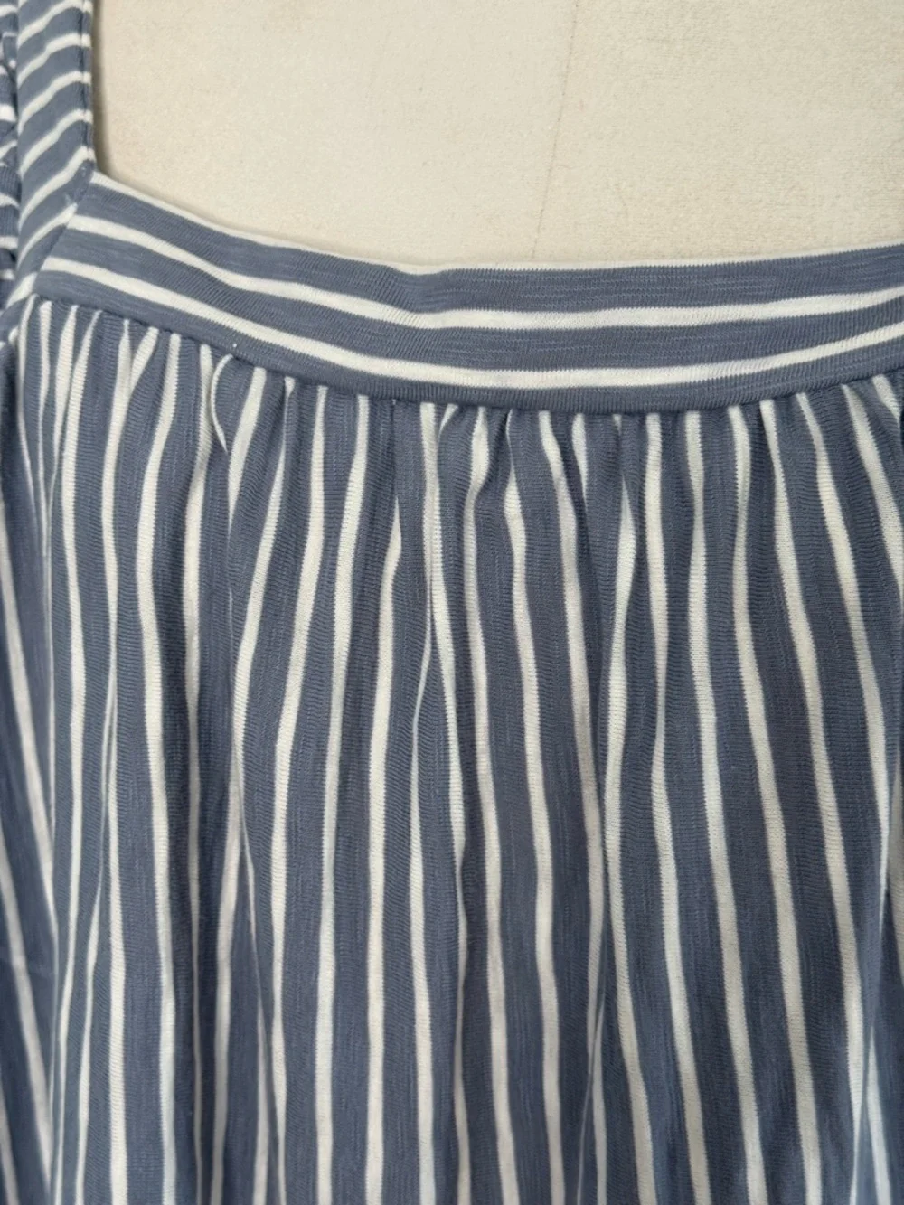 2x , 3x. LC Lauren Conrad Blue and White Striped Ruffle Sleeve Tank - Picture 6 of 10